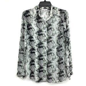 Cabi Top Black Snake Print Button Down Long Sleeve #988